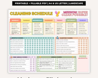 Editable House Cleaning Schedule Cleaning Planner Weekly Monthly Yearly Cleaning Checklist Chore Chart Printable Household Planner