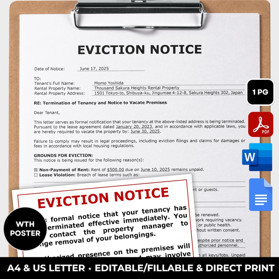 Eviction Notice Letter Template, Printable Landlord Eviction Letter ...