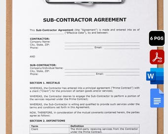 Plantilla de contrato de subcontratista Contrato de contratista independiente Formularios de contratista general Formulario de subcontratista Plantilla de contrato de construcción