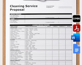 Cleaning Service Proposal Template Editable Cleaning Contract Printable Commercial Cleaning Estimate Cleaning Checklist Business PDF Word