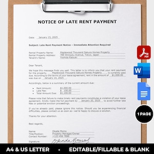 Carta de alquiler atrasado rellenable, aviso de alquiler atrasado imprimible, plantilla de pago de alquiler atrasado, arrendador, alquiler vencido, alquiler vencido, documento de Google editable