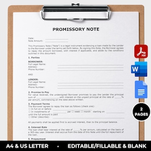 Invulbaar promesseformulier Invulbare betalingsovereenkomst Sjabloon promesse Persoonlijke leenovereenkomst Leningscontract Google Doc Bewerkbaar MS Word
