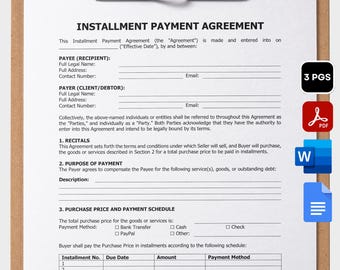 Installment Payment Agreement Template Printable Purchase Agreement To Pay Contract Template Payment Contract Payment Plan Payment Form