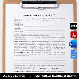 Arbeitsvertrag Vorlage Bearbeitbarer Arbeitsvertrag Dienstvertrag Druckbar Mitarbeitervertrag Arbeitsvereinbarung HR Forms PDF MS Word