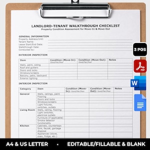 Landlord Tenant Walkthrough Checklist Printable Home Inspection Checklist Editable Tenant Checklist Realtor Checklist Move In Move Out