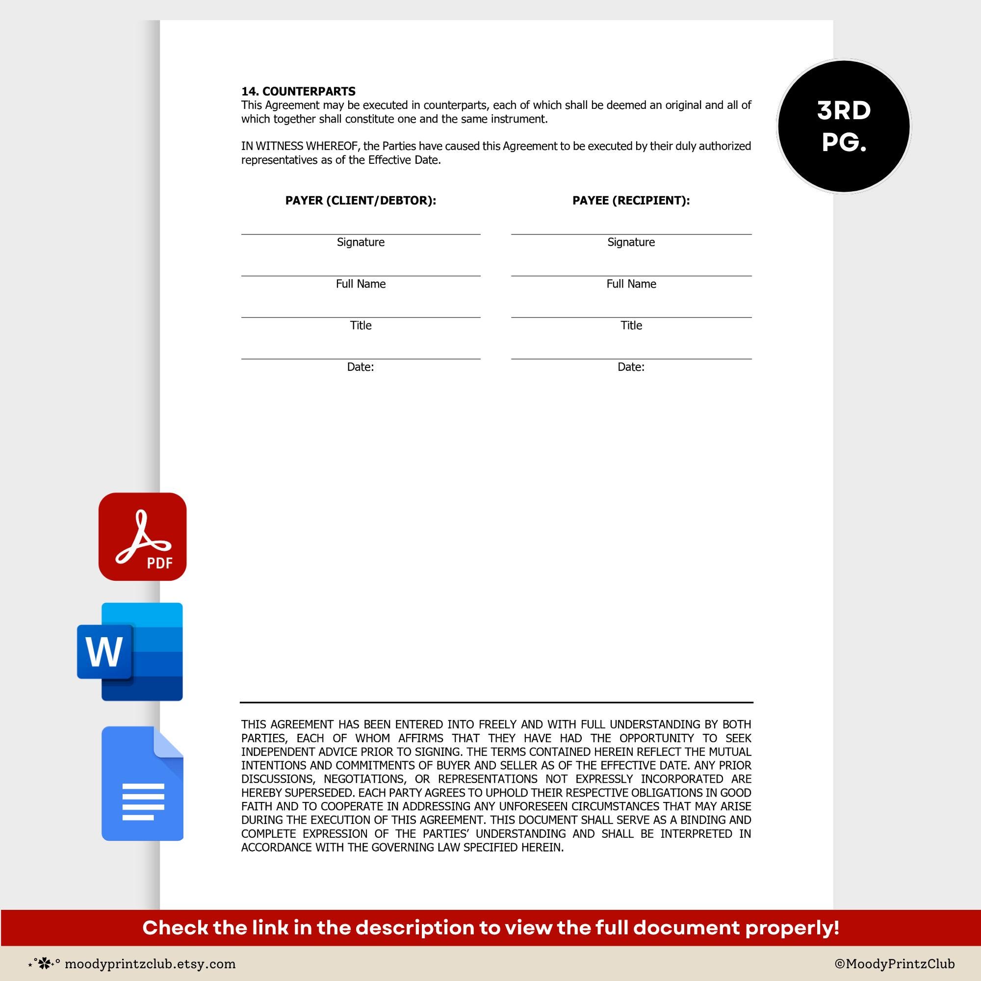 Installment Payment Agreement Template Printable Purchase Agreement to ...