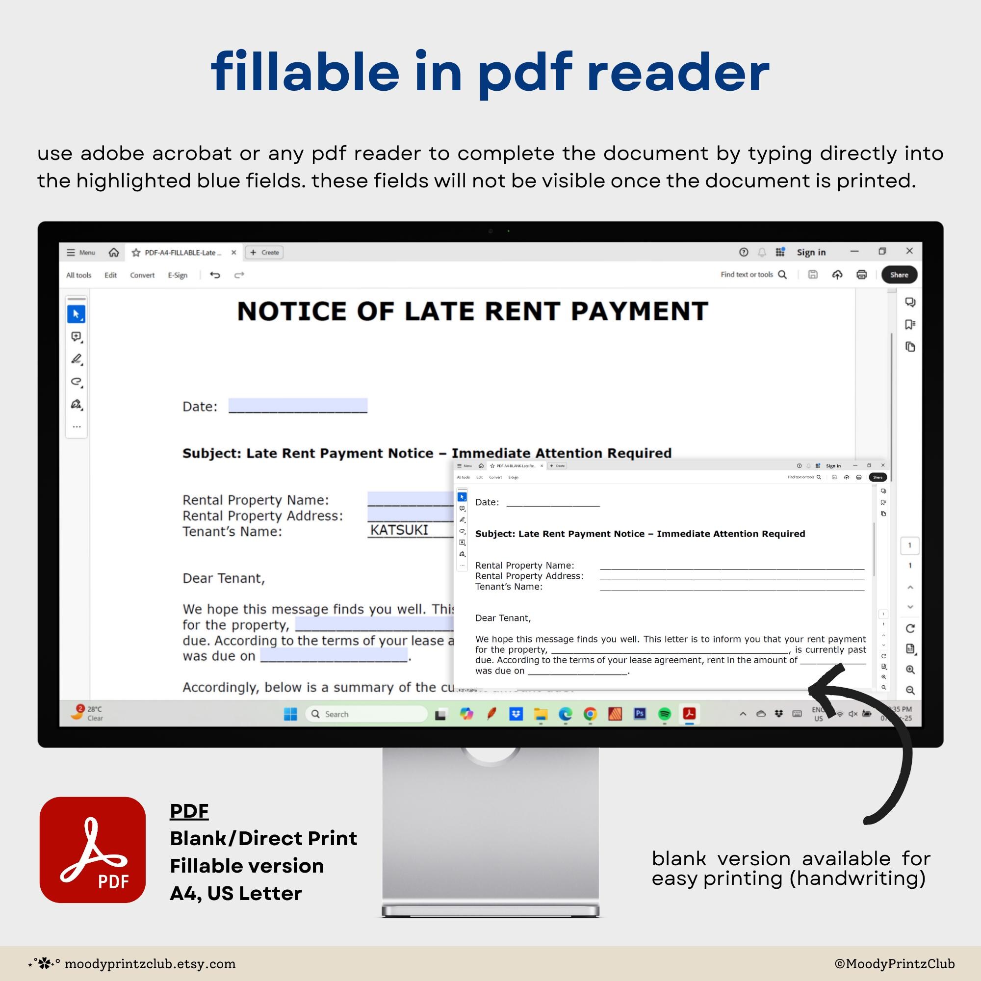 Late Rent Letter Fillable Late Rent Notice Printable Late Rent Payment ...