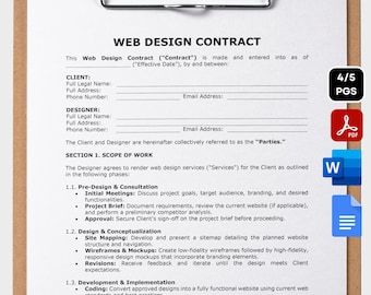 カスタムWebデザイン契約書、記入可能なWebサイトデザイン契約書テンプレート、編集可能なサービス契約書テンプレート、Web提案書、Webサイト開発