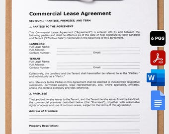 Sjabloon commerciële leaseovereenkomst bewerkbaar commercieel onroerend goed Leasecontract Afdrukbaar huurcontractdocument PDF MS Word