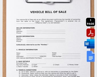 As Is Vehicle Bill of Sale Template Printable Motor Vehicle Sale Contract Editable Car Sale Agreement Blank Car Bill of Sale Fillable PDF