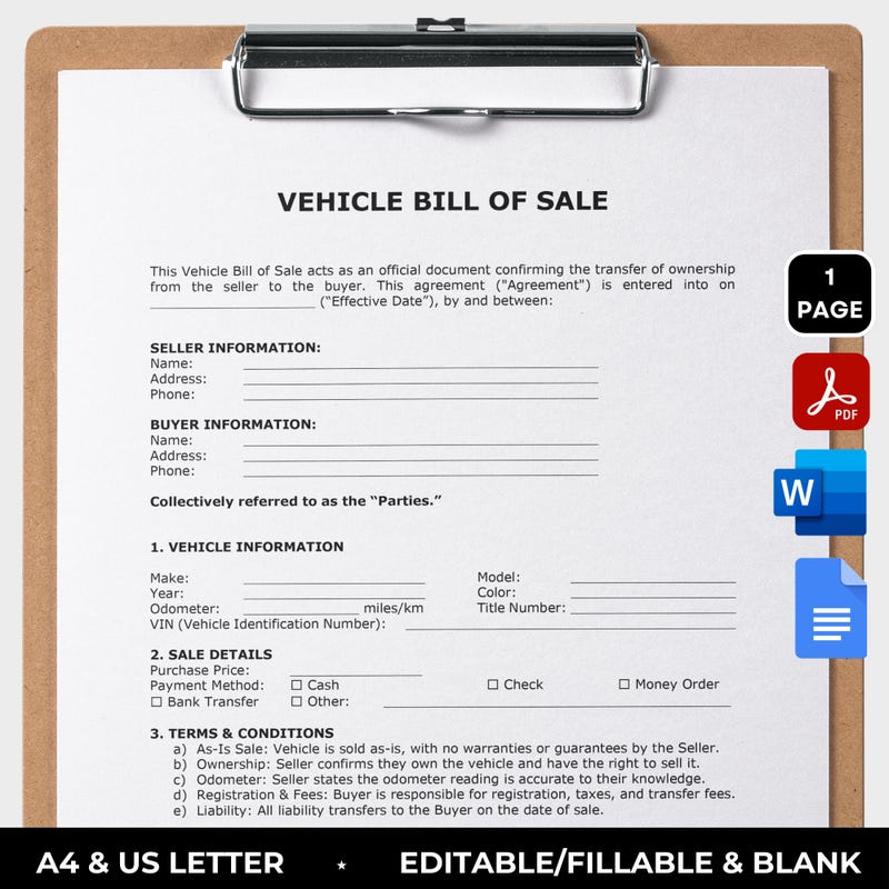 Legal Bill of Sale Car Etsy Legal Bill of Sale Car Etsy