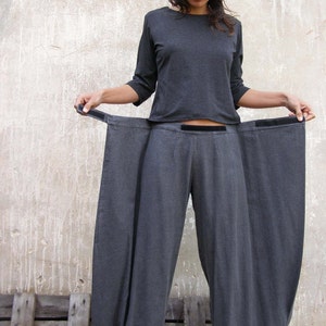 Unique grey Womens pants, Origami trousers, 4 way pants, womens wrap pants, Wide pants, Convertible pants