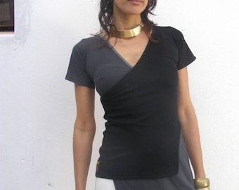 Asymmetrical Shirt, Blouses For Women, Layering Shirts, Urban Clothing, Short Sleeve Tops,  Plus Size Shirts, Yoga Wear