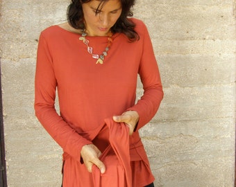 Long Sleeve Wrap Top, Beautiful Blouses, Urban Fashion, Kimono Blouse, Pregnancy Clothes, Oversized Shirt, Terracotta Top, Lycra Shirt