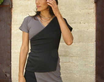 Black Tops For Women, Layering Shirts, Asymmetrical Shirt, Yoga Clothes, Lycra Shirt, Plus Size Shirts, Short Sleeve Tops