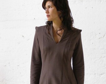 Chocolate Dark Brown Women Tunic Top, Long sleeves Winter Dress, Casual Tunics, Sculptured Star Wars Tunic Dress