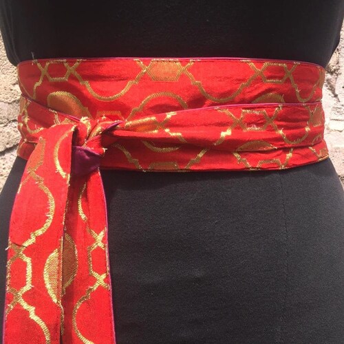 Wrap Obi Belt Double Sided Red Obi Belt Sashwrap Evening Etsy