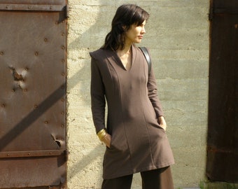 French Terry Tunic, Long sleeves Tunic Dress, Unique Winter Fashion, Casual Wear, Tunics For Women, Brown Tunic, The Game Of Thrones