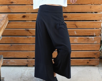 Women's Tailored Black Harem Pants, Bohemian Formal Flared Trousers, Evening Palazzo Pants, Drop Crotch Pants for Special Occasions