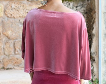 Oversize Velvet Winter Crop Top, Available in BLACK, Layering Blush Pink Pullover Jumper, Casual Trendy Velvet Loose Blouse for Women