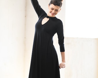 Black Evening Formal Dress, Mother Of The Bride Dress, Black Maxi Dress, Boho Chic Long Dress, Long Sleeves Winter Flattering Dress, Shihar