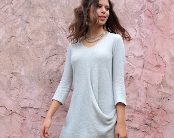 Light Grey Women Tunic Dress, Loose Flattering Tunic Top, Casual Spring Long Sleeves Top