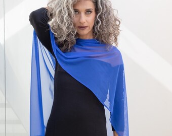 Royal Blue Long Scarf. Royal Blue Wrap Scarf. Soft Chiffon Scarf. Royal Blue Chiffon Shawl.