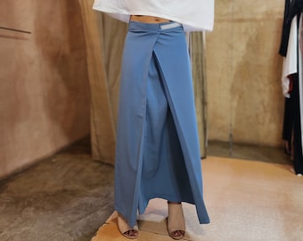 Unique Light Blue Women's Skirt - Origami Skirt, 4 way to wear - Wrap High Waist Skirt, Convertible A Line Maxi Length Bohemian Formal Skirt