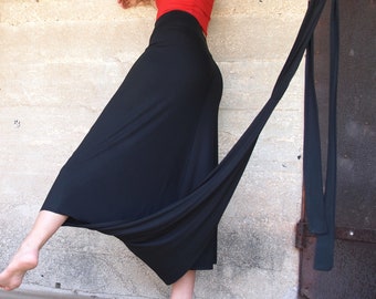 Black Maxi Skirt-Pants, Boho Urban Hippie Chic Skirts for Women