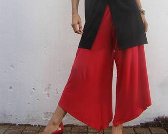 Red Wide Leg Pants, Maternity Pants, Plus Size Pants, Designer Pants, Asymmetrical Pants, Women's Bottoms