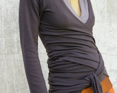 Womens top shirt-3 ways wrap top cardigan denim blue- Snuggle up top -Maternity top-midi long sleeves -womens cardigan-