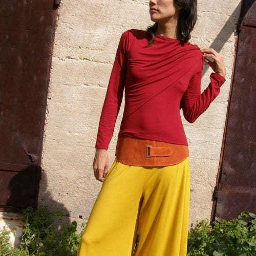 Red Blouse Convertible Tops Basic Long Sleeve Shirts Plus - Etsy