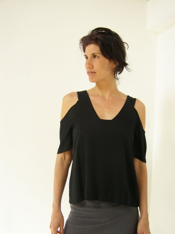 Open Shoulder Blusas negras para Tops holgados - Etsy España