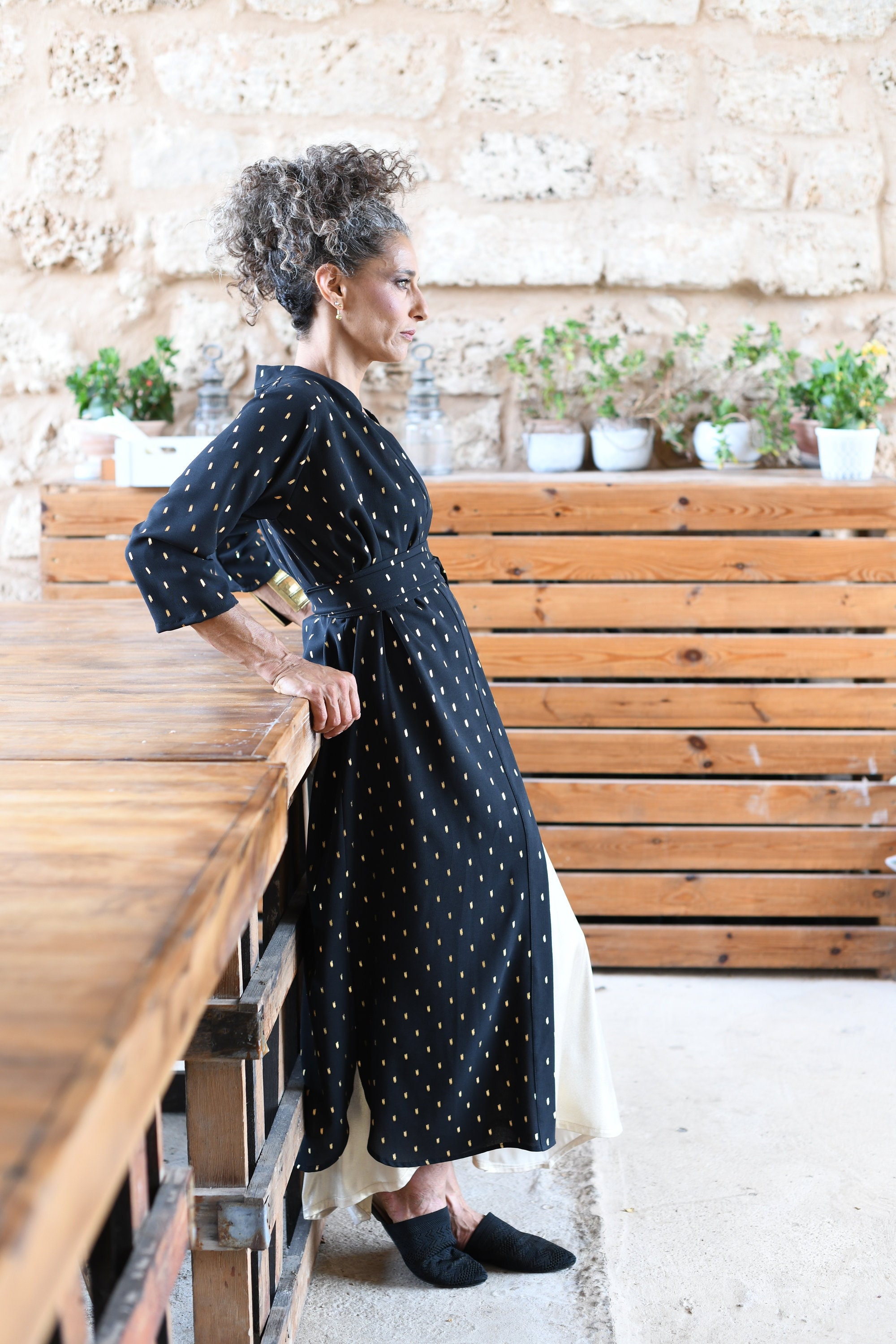 Women's Black and Gold Evening Kimono Stylish Cover-up, Long Women's Black and Gold Evening Kimono Stylish Cover-up, Long