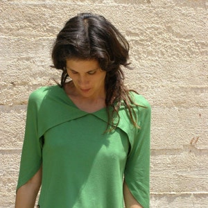 Womens Summer Tops, Sexy Tops, Cowl Neck Top, Convertible Tops, Green Blouse, Short Sleeve Blouse, Loose Tops, Tops For Women, Made To Order image 2