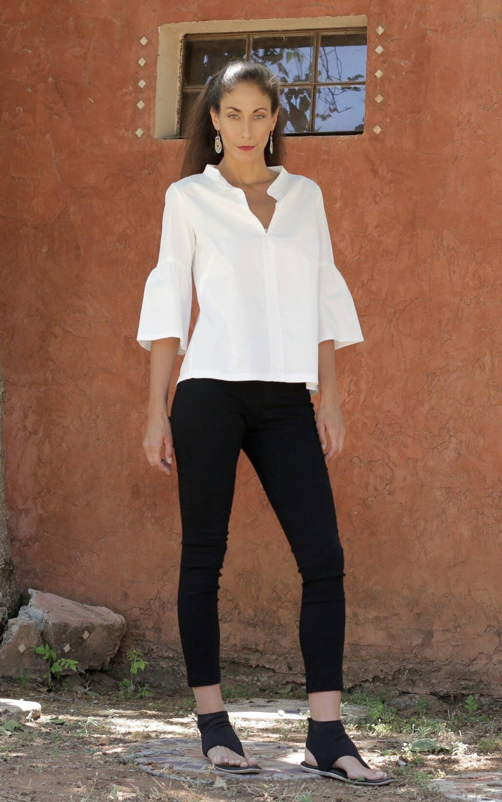 White Cotton Shirt Ruffle Top Frill 