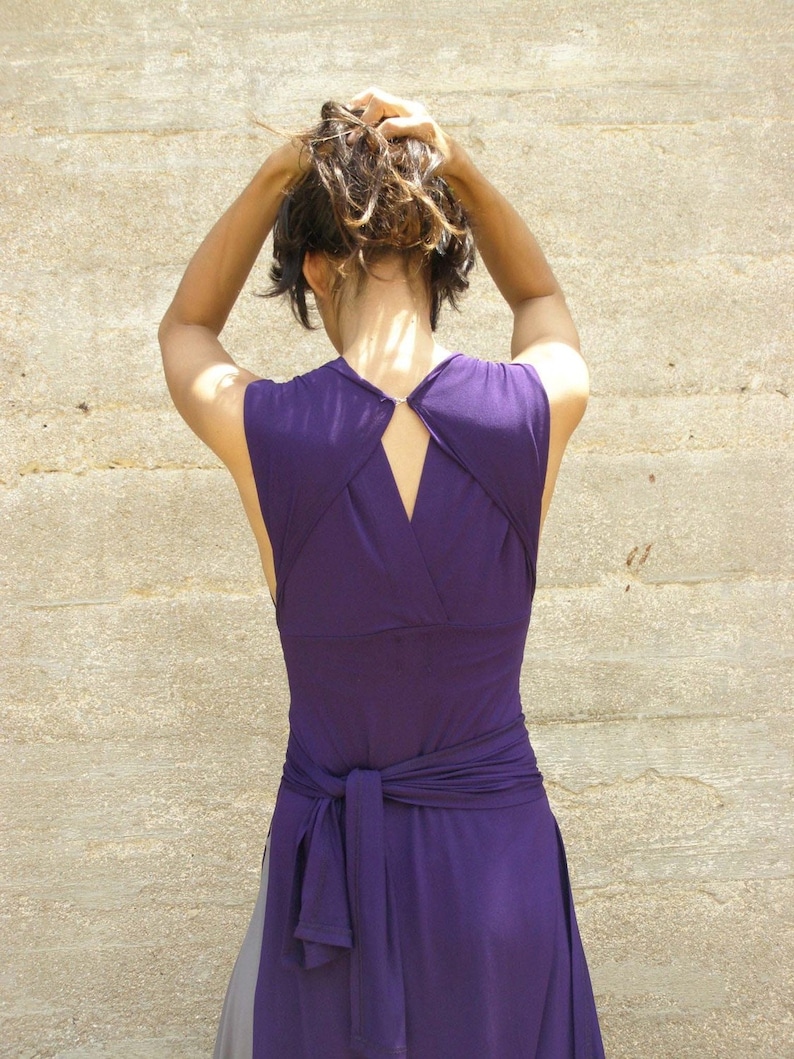 Purple Layered Maxi Dress, Convertible Open Back Tunic Dress, Purple Summer Wrap Dress, Casual Evening Dress, Hippie Tunic Top image 1