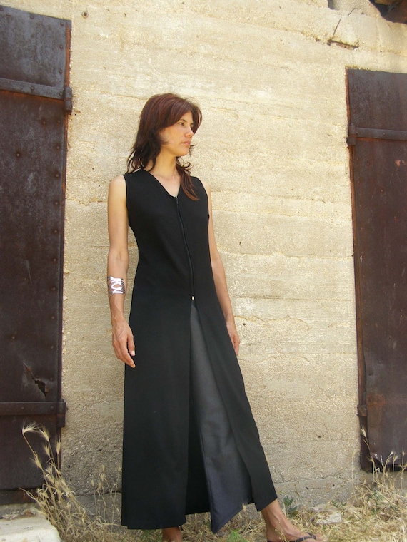 Black Tunic Dress, Maxi Tunic, Black Tunic Top, Elegant Split Tunic Dress,  Evening Wear, Mother of the Bride Dresses,zipper Dress -  Singapore