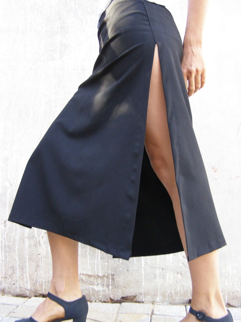 Layered Slits Skirt Boho Chic Split Skirt Black Long Skirt Etsy
