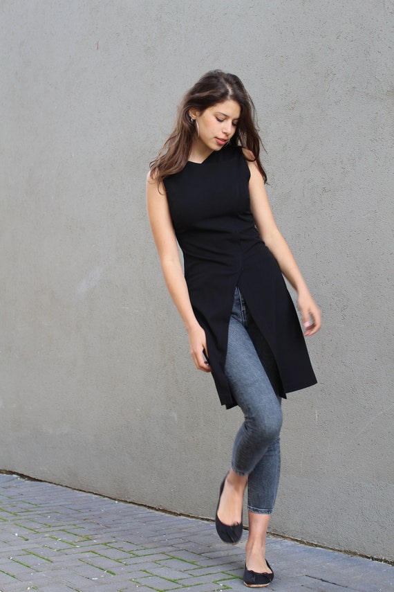 Black Asymmetrical Slit Tunic Asian Style Clothing the Woman Warrior Tunic Womens Long Vest Plus Size Designer Clothes Unique Tunic Etsy UK