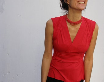 Red top-womens blouse-Tank tops-Summer tops-2 ways top/shirt- TURNAROUND  TOP -Yoga top-Womens clothing