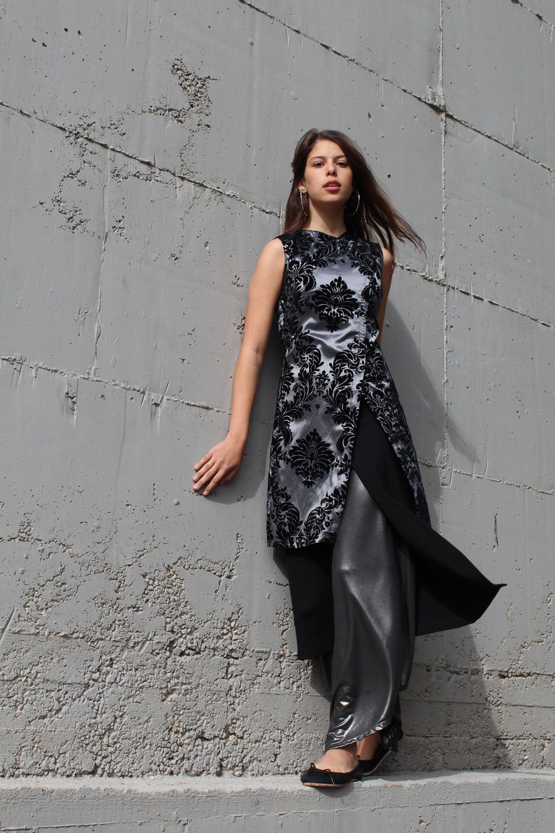 Black And Silver Tunic Dress, Evening Special Occasion Tunic Dress ...