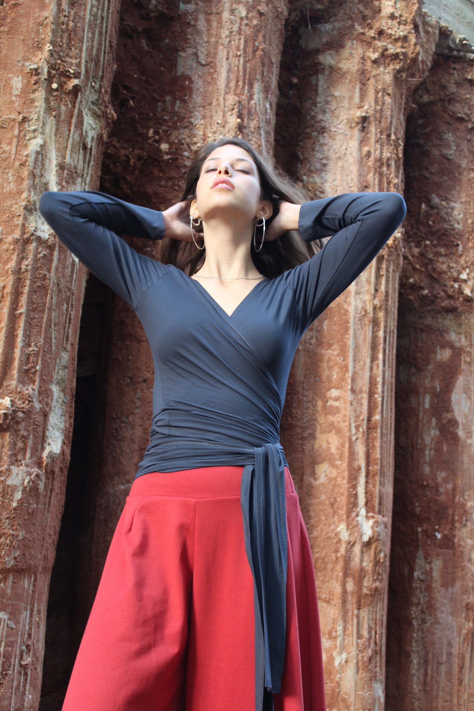 Grey Wrap Top Women 3 Ways Top Boho Urban Long Sleeves Etsy