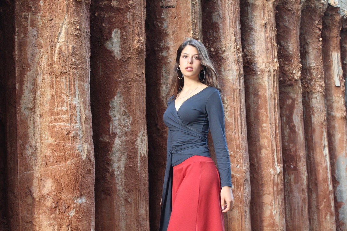 Grey Wrap Top Women 3 Ways Top Boho Urban Long Sleeves Etsy