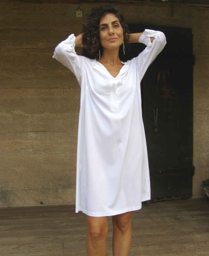 Women's Off White Caftan, Oversize Shirt Dress, Off-White Tunic Dress, Summer Blouse, Vacation Dress, Tops and kurta image 5