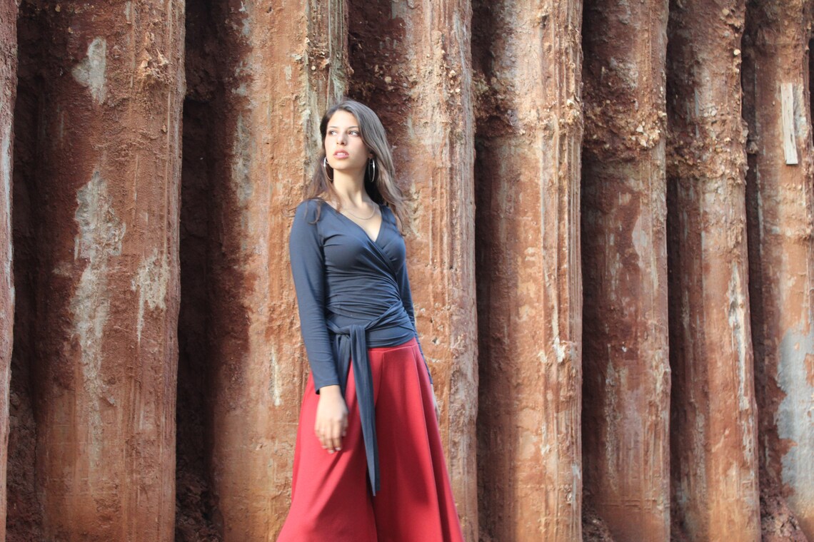 Grey Wrap Top Women 3 Ways Top Boho Urban Long Sleeves Etsy