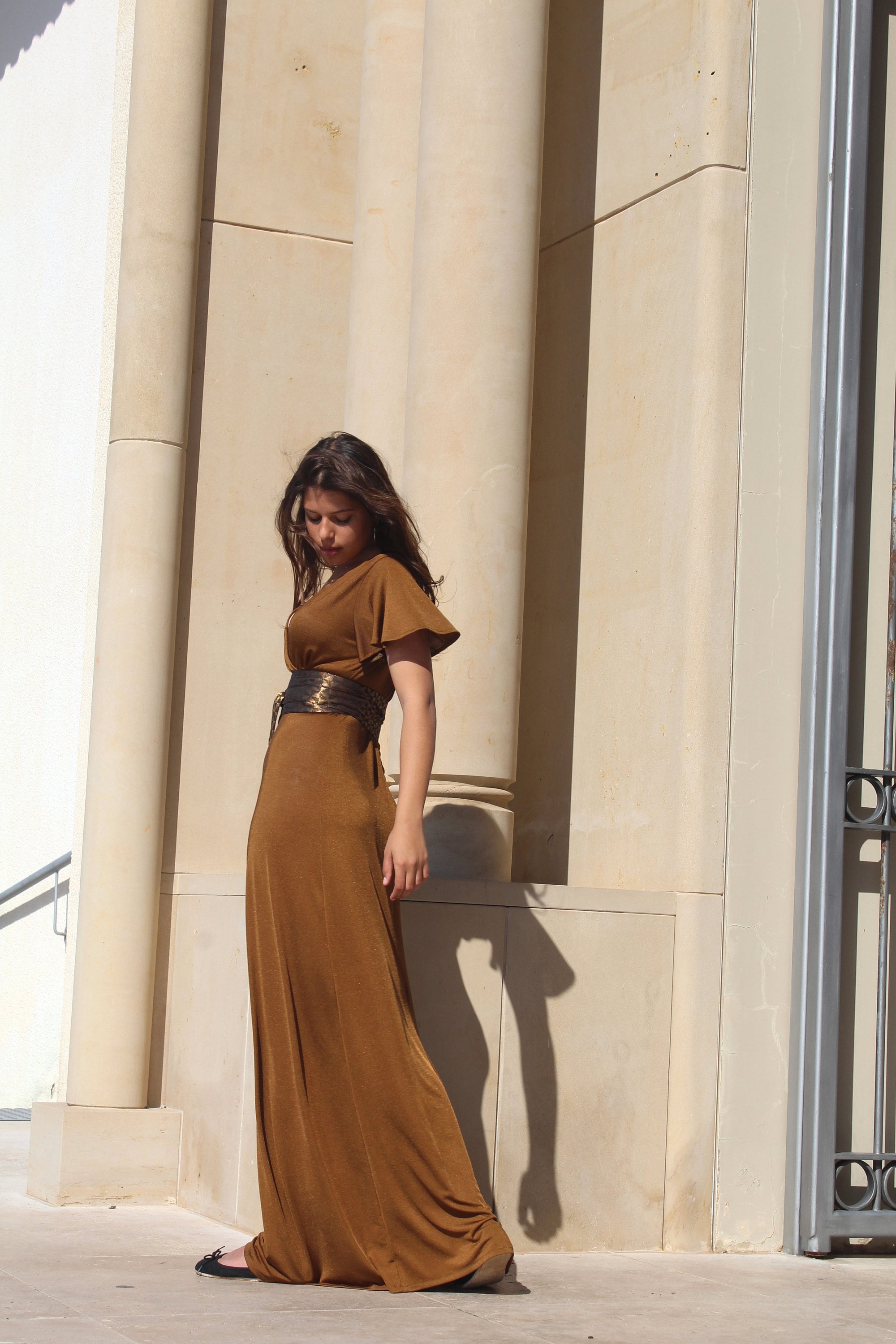 Bronze Wrap Maxi Dress Bold Deep Cleavage Evening Gown Etsy