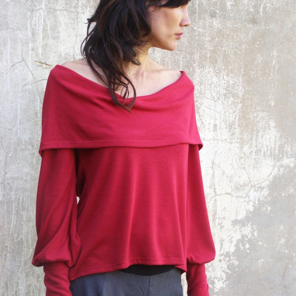 Red Blouse Womens, Convertible Tops, Long Sleeve Shirts, Oversized Shirt, Ladies Red Tops, Winter Tops, Evening Tops, Unique Shirts