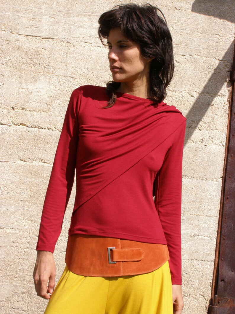 Red Blouse, Convertible Tops, Basic Long Sleeve Shirts, Plus Size Blouses, Multiway Top, Winter Tops, Evening Tops image 7