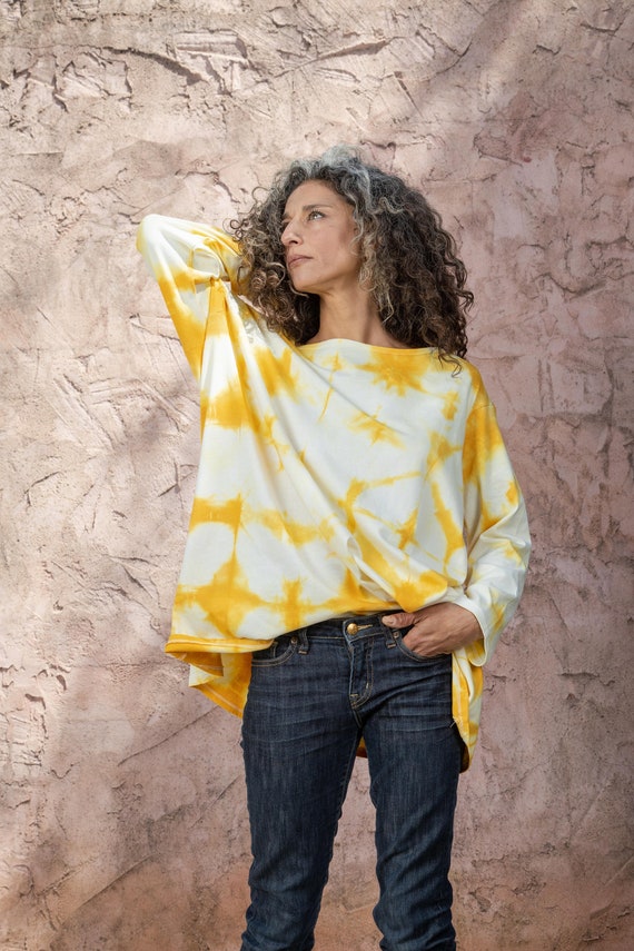 Ocre Shibori Hand-Dyed Women Oversize Top Blusa - Etsy España
